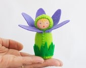 Purple Felt Doll Agapanthus Flower - Miniature Purple Green Toy
