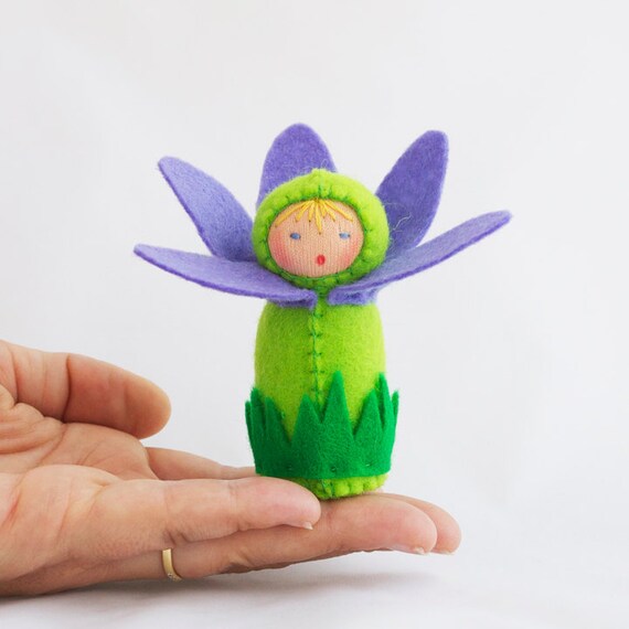 Purple Felt Doll Agapanthus Flower - Miniature Purple Green Toy