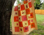 Polka Dot Quilt, Orange Quilt,  Modern Patchwork Quilt, Geometric Quilt