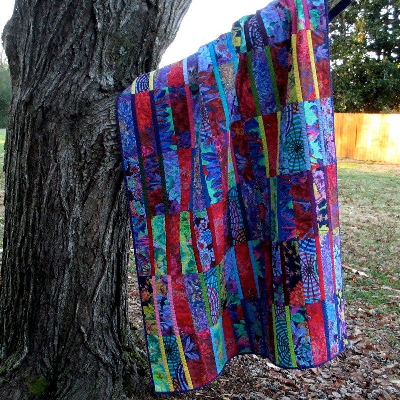 Handmade Modern Quilt,  Floral Lap Quilt, Floral Throw Quilt
