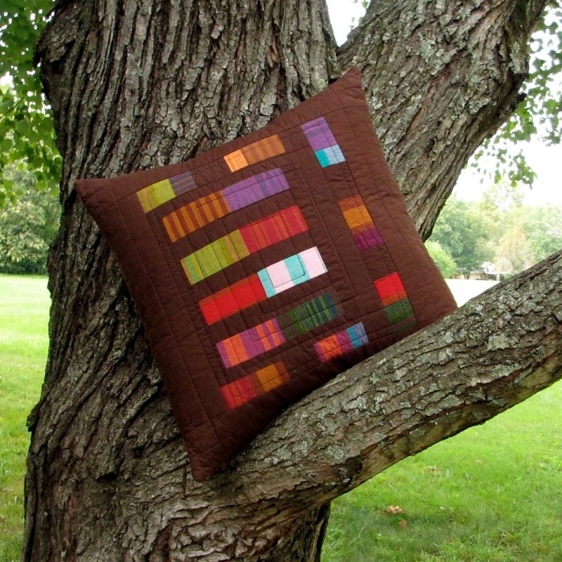 Modern Brown Pillow, Quilted Pillow Cover, 18x18 Pillow