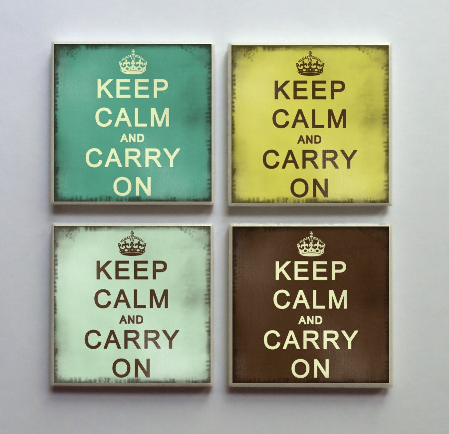 Keep Calm and Carry On - Ceramic Tile 4-pc. Refrigerator Memo Magnet Set Magnets - Set No. 1