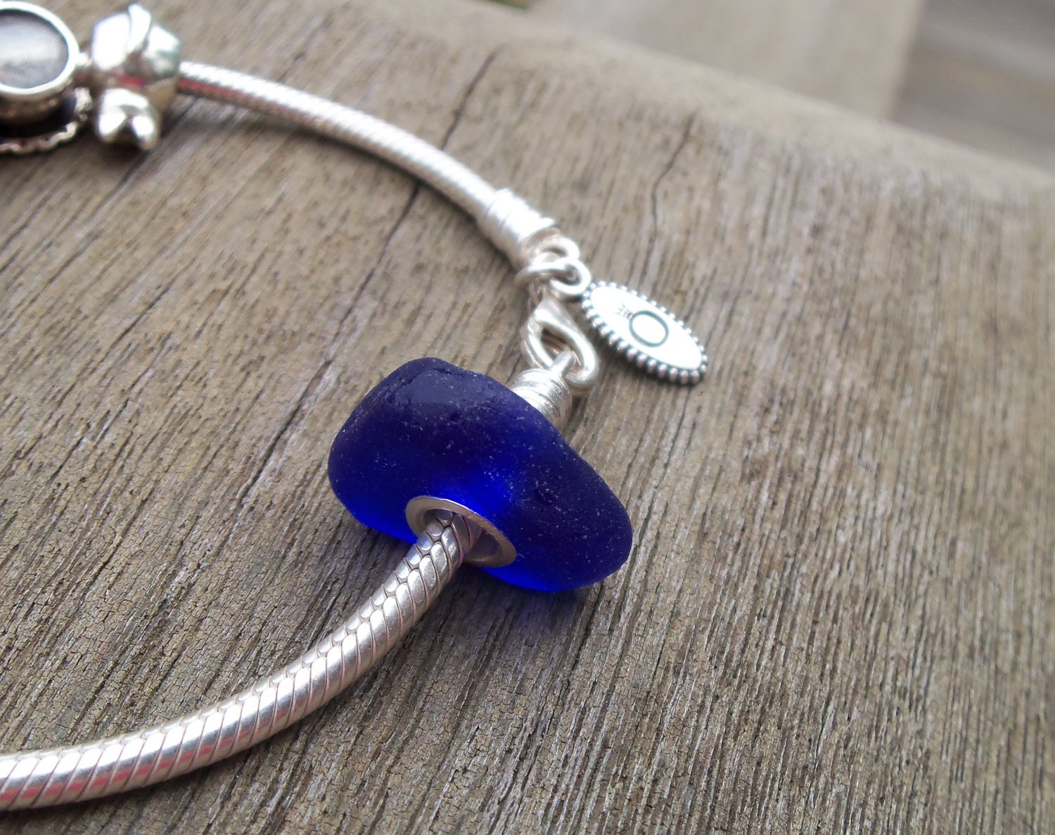 Sea glass jewelry, Pandora style cobalt blue sea glass nugget charm