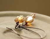 Round honey Champagne melon glass beads antiqued copper kidney ear wires--"Toast"
