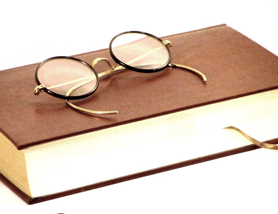 Vintage Windsor Round Eyeglasses, c1930, Bakelite, Lennon Style, Original Metal Case