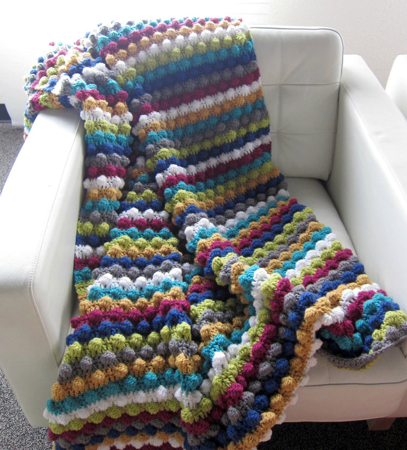 Striped Colorful Bobble Stitch Crochet Afghan by CrochetaLaMae
