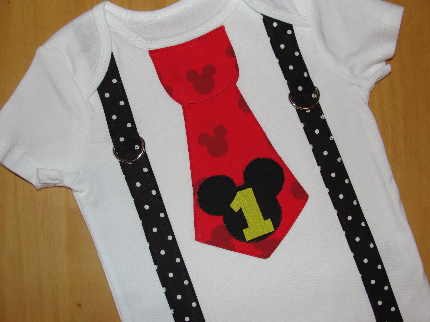 Mickey Mouse 1st Birthday Tie and Suspenders Onesie for Baby Boy -Disney Clothing-Disney Vacation Birthday Party Little Man Tie Outfit