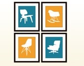 Eames chair art prints - Mid century modern print collection-a series of 4 prints - 8x10 art prints - home decor