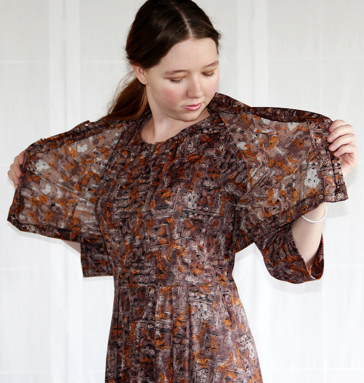 60s Dress / Mad Men / Office Fashion / Cappuccino Black Orange Abstract Print / Dress Jacket Separates / by Shelton Strollers