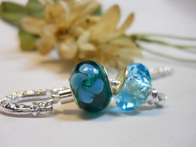 Aqua Floral Beaded European Style Bookmark