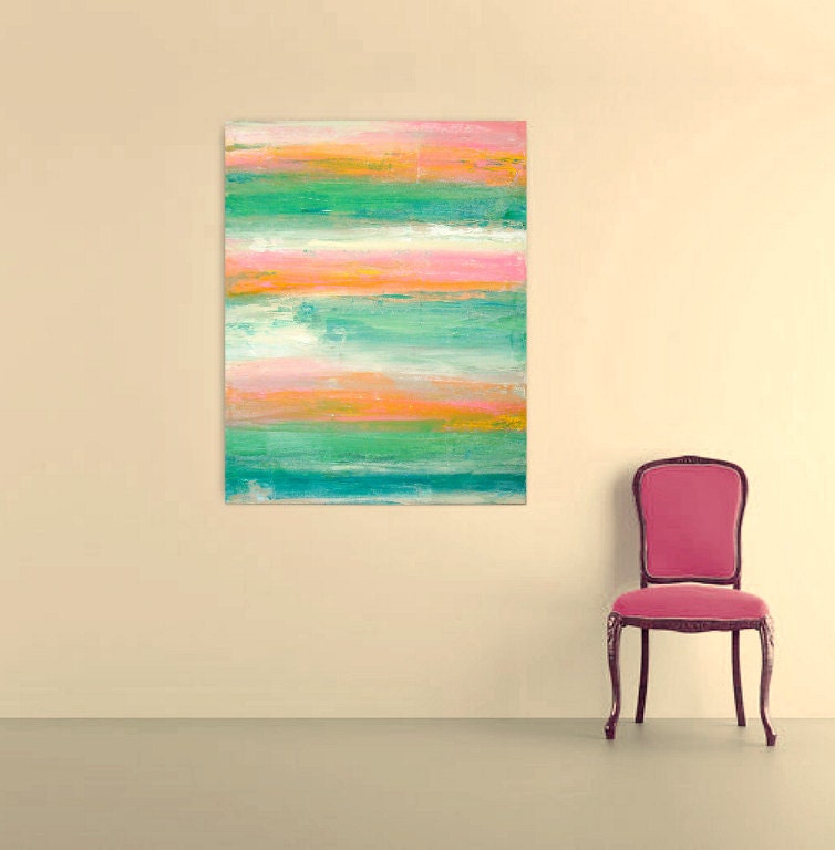 ART ABSTRACT PAINTING Mint Julep 24x30x1.5" Original Acrylic Abstract Fine Art Painting by Ora Birenbaum
