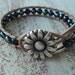 Pearl Leather Wrap Bracelet, Blue Purple Freshwater Pearls, Daisy, Boho Bohemian Chic, Rustic, Delicate Beaded Wrap Bracelet, Metallic