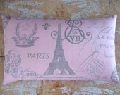 French Country Pillow, French Decor, Eiffel Tower, Paris, Cottage Decor, Pink and Grey, Home Decor, Decorative Pillow, Housewares
