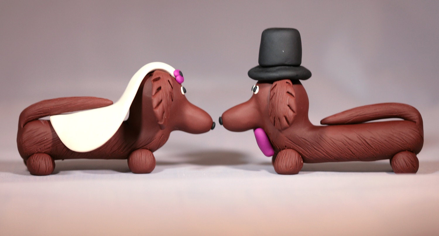 Long Haired Daschund Weiner Dog Wedding Cake Topper