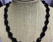 Vintage Jet Black Faceted Crystal Bead Necklace Japan  Wedding Goth Steampunk DD-179