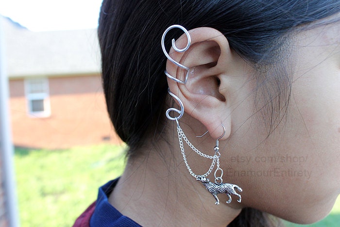 Silver Wolf Ear Cuff Earring