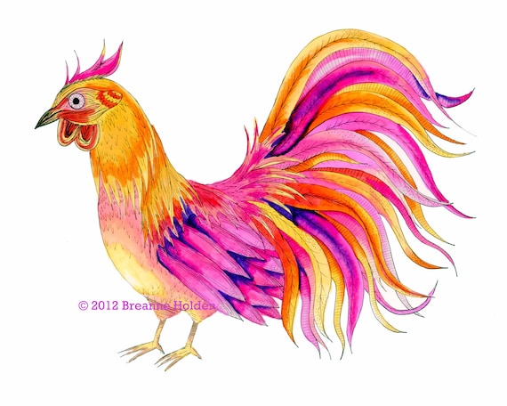 Whimsical Chicken Illustration Painting Archival by breanneholden