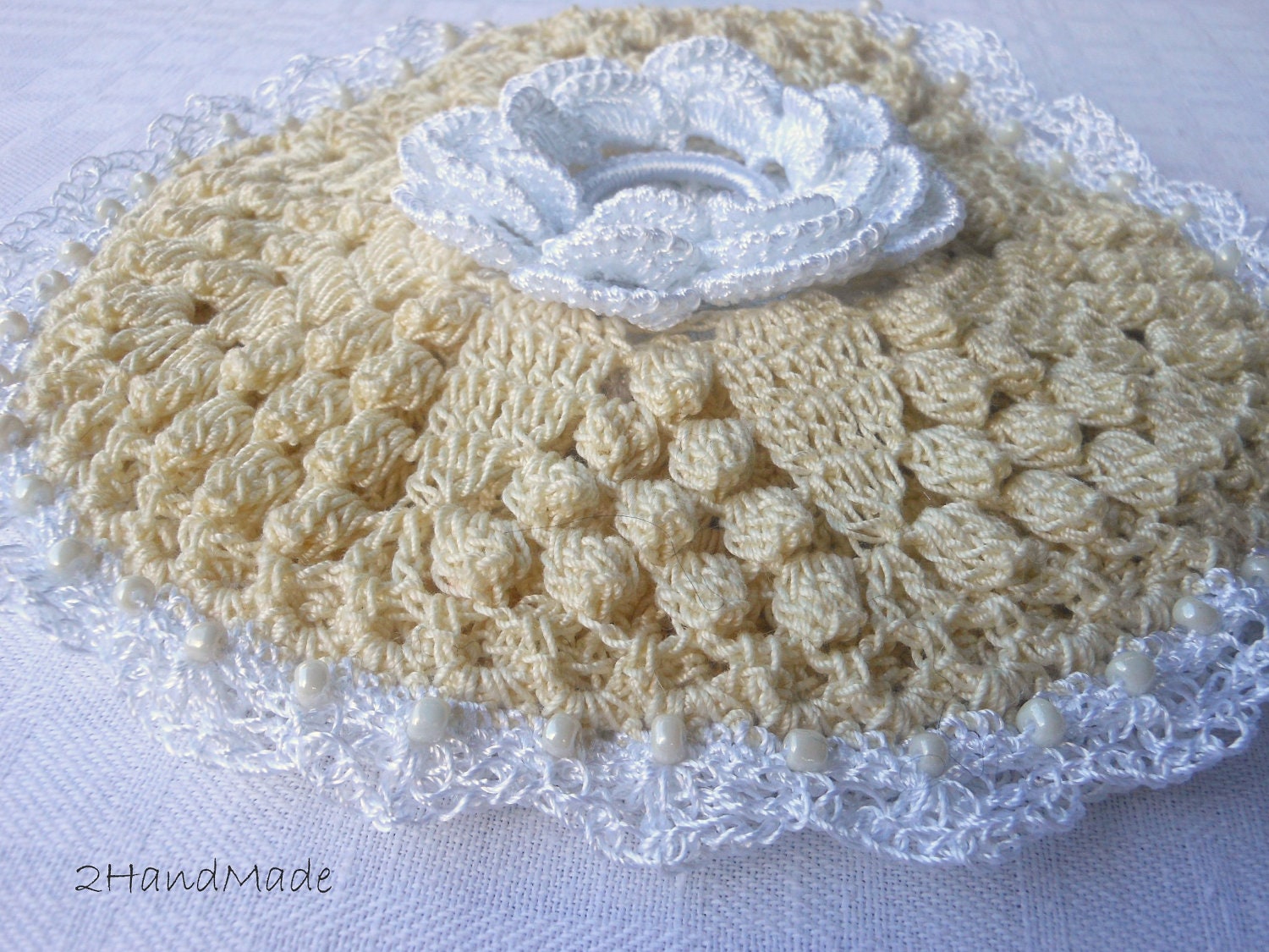 Women Ladies Irisch Flower Lace crochet small Roll Purse Knitter Bag Vintage Romantic Victorian for Crafts Beige White Art Project Bag