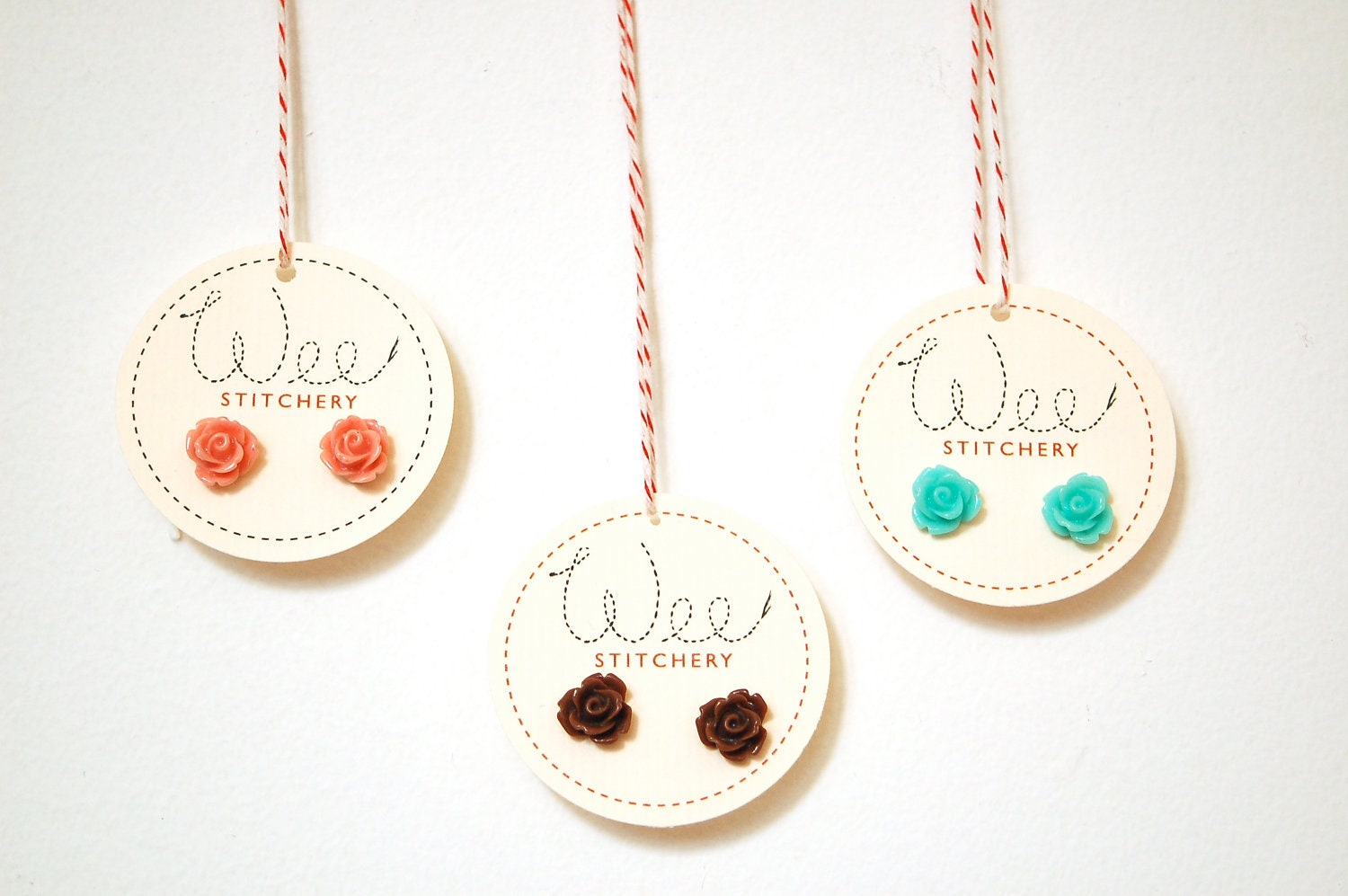 Resin Cabochon Flower Earrings on Surgical Steel Posts -- 3 PAIRS