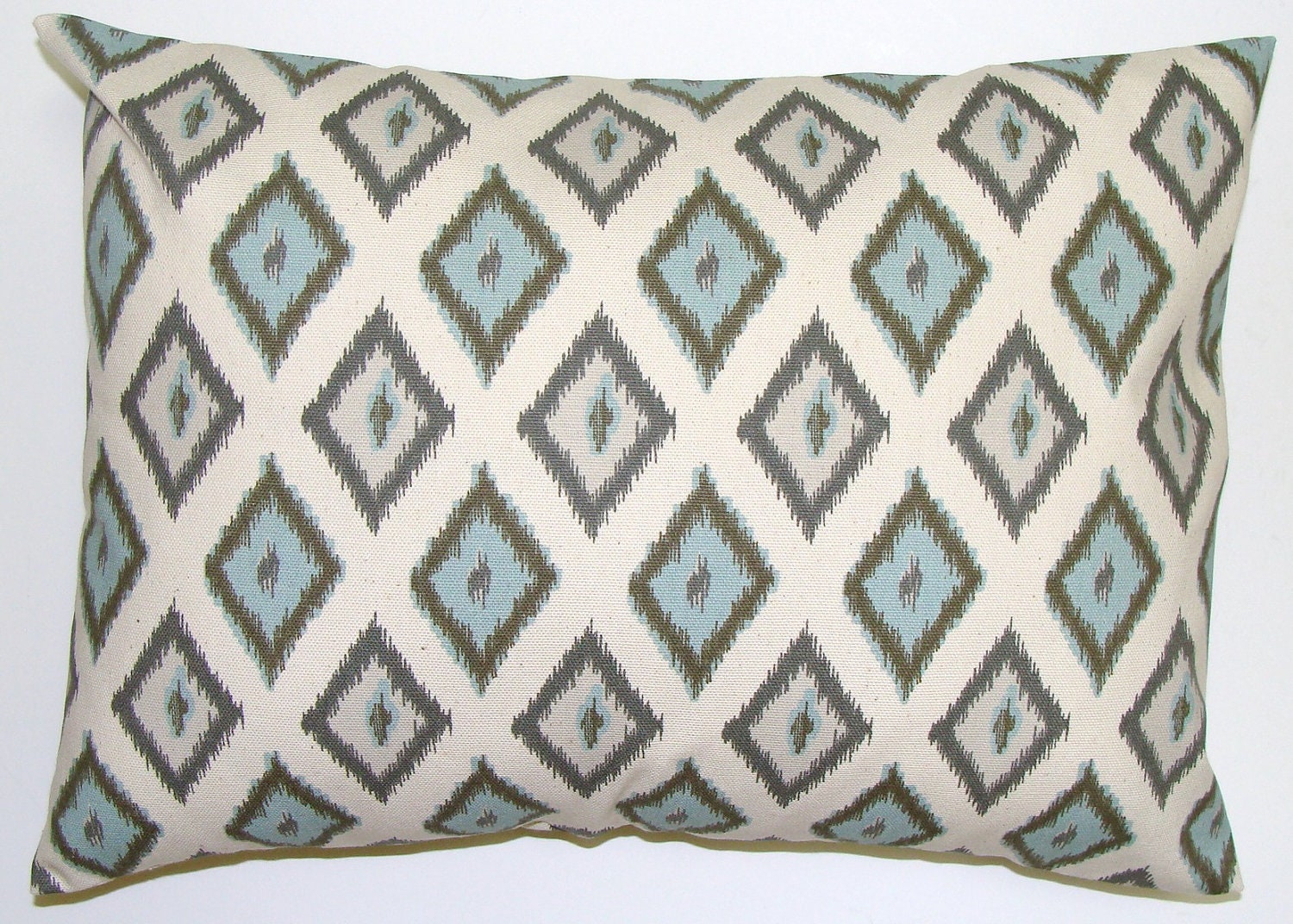 Light Blue Pillow.Ikat.12x16 or 12x18 inch Decorator Lumbar Pillow Cover.Printed Fabric Front and Back