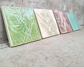 Hand Rolled and Cut Porcelain Tiles/Coasters/Trivets in Pastels with Fern..(Nature Series)