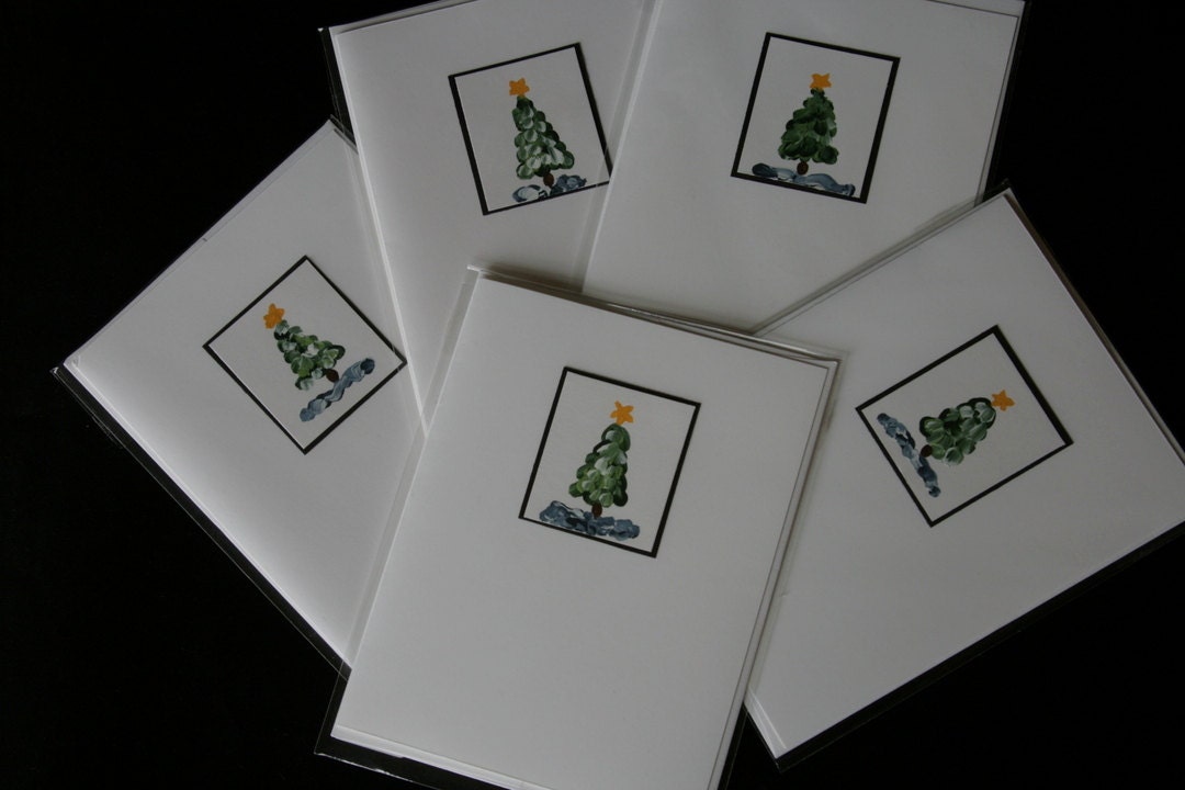Christmas Tree Card Set Handmade Christmas Greeting Card Unique Art Handpainted