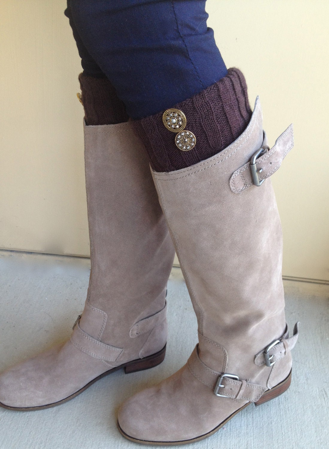 Boot Sock / Leg Warmers w/ Vintage Inspired Gold by AshHopeStudio
