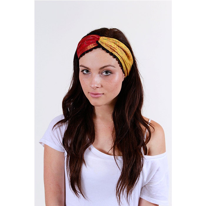 Vintage Silk Sari Headband Turban upcycled fall hair accessories