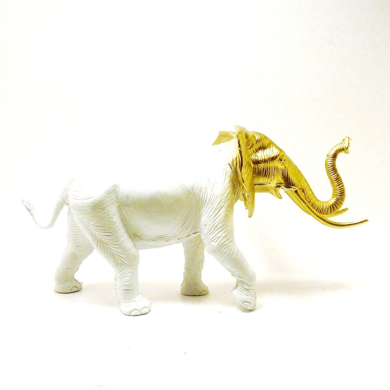 white elephant figurine, gold, upcycled, chic home decor  //  elephants, bohemian, india, altered toy, mod housewares, african, tribal