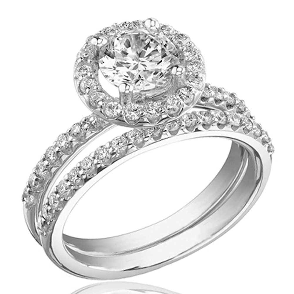 14K White Gold Diamond Wedding Ring Set GIA 1.86 Carat Round Cut