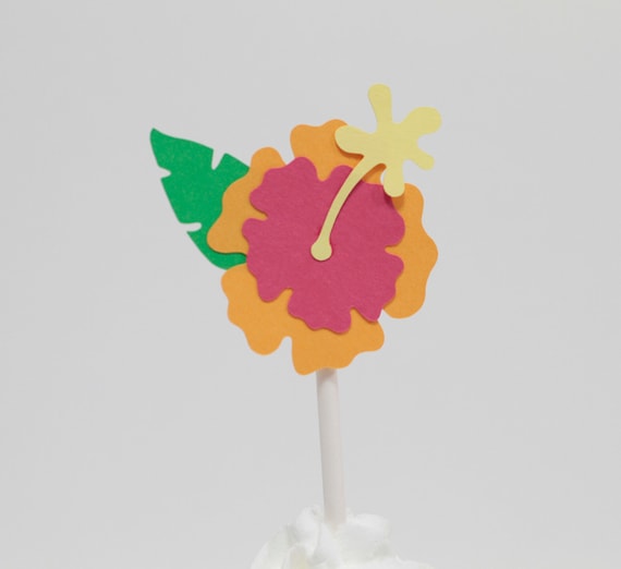 12 Orange and Pink Hibiscus Cupcake Toppers Il_570xn