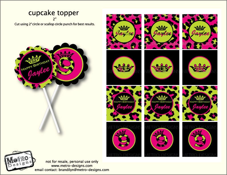Lime Green & Pink Leopard Toppers/Tags - Digital fFiles Il_570xn