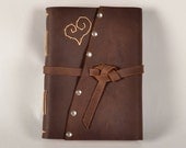 Leather journal, leather notebook, leather diary, unique, travel diary,vintage rustic cover, heart,guest sign book for wedding,gift - CLWorkshop