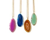 Agate Necklace, Geode, Polished Rock, Pick Your Favorite Colour - mintlilly