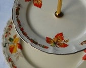 Autumn Leaves themed vintage 2 tier cakestand