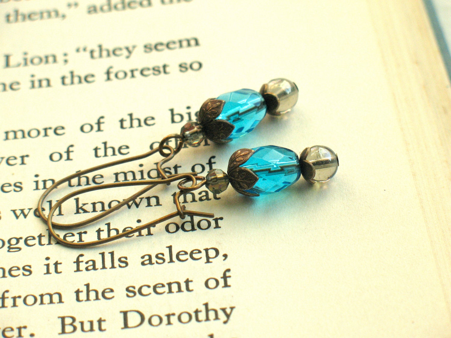 Blue Glass Earrings, brass & sparkle by nancelpancel on etsy