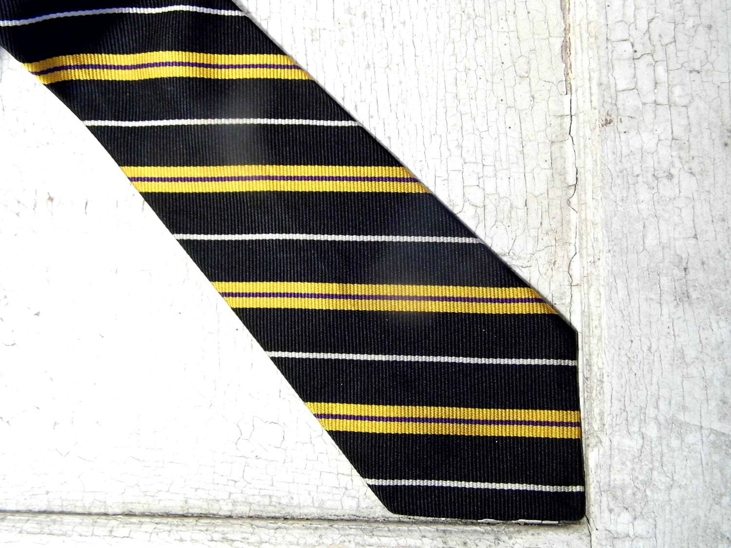 Mens Tie, Necktie, Tie, Silk, Black, Yellow and Purple Stripe, Vintage Neck Tie, 1950s, Retro Mad Men Appeal from All Vintage Man