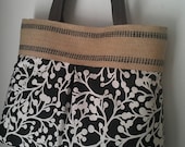 Black and White Floral Handbag Tote Bag Purse with Black Jute Webbing Quilted Lining For Karen Only