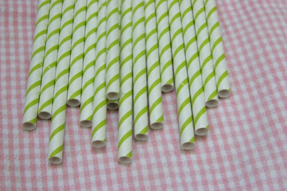 Paper Straw, Thin Lime Bright Green Stripe, Pack of 50 Il_570xn