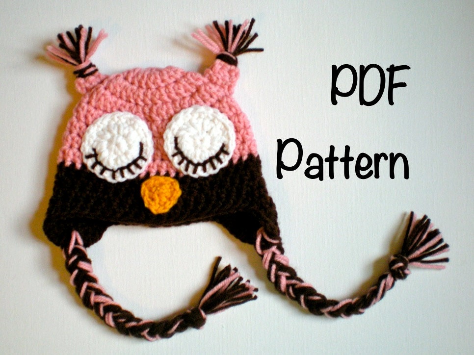 PATTERN: Owl hat, size newborn to adult, easy crochet pdf, sleepy eyes, pink blue brown, InStAnT DoWnLoAd, Permission to Sell