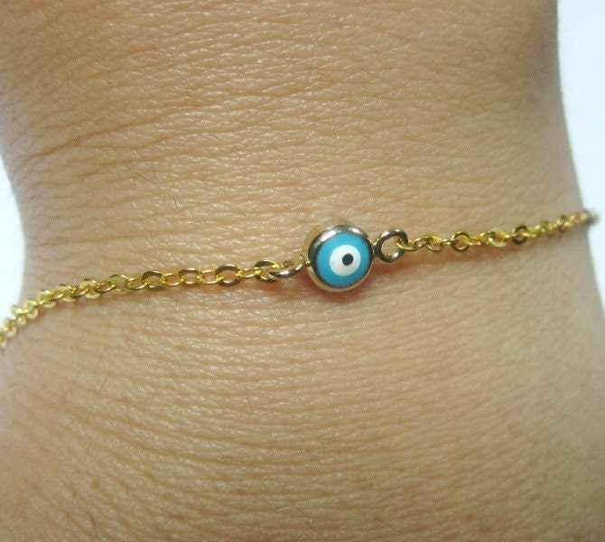Evil Eye Bracelet Blue Enamel Gold Vermeil Chain Good Luck Bracelet Lucky You Bracelet