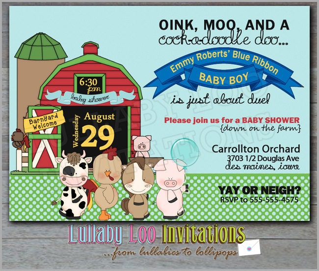 Farm Baby Shower Invitations: Product No. 106 - Barnyard Bash Baby Shower -  Farm Baby Shower - 12 Printed Invitations