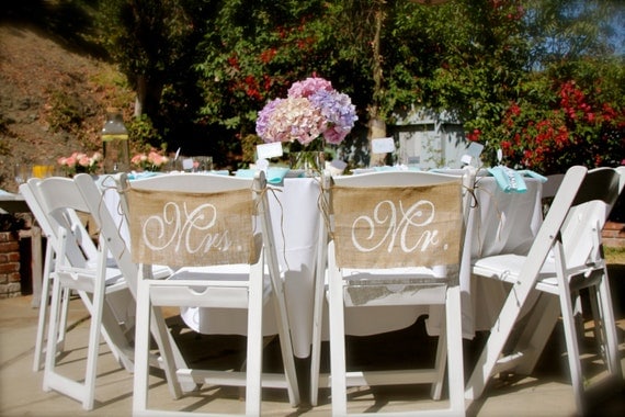 Burlap Wedding Chair signs - Mr and Mrs chair signs -Wedding decorations