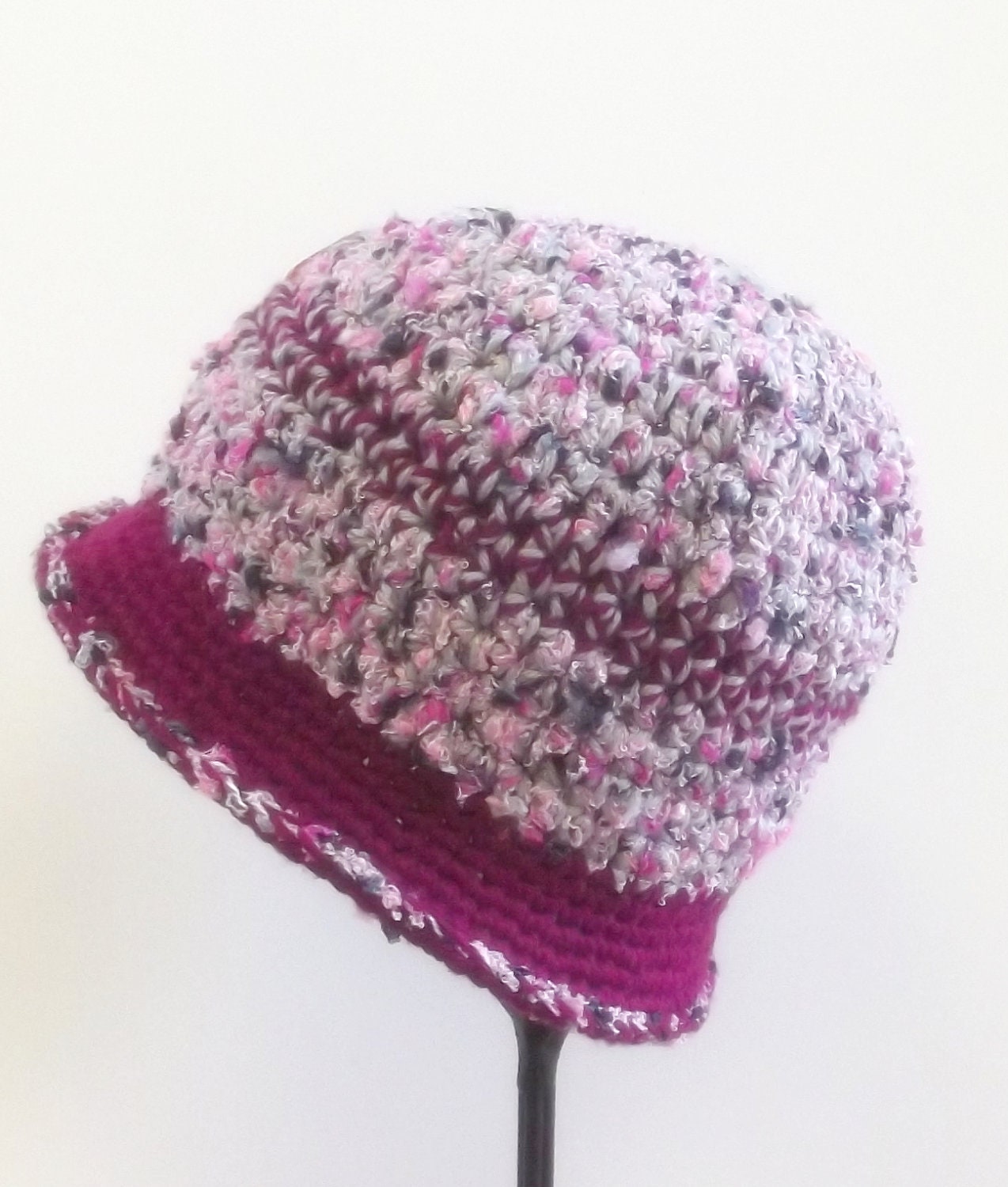 Pink Flower Crochet Cloche