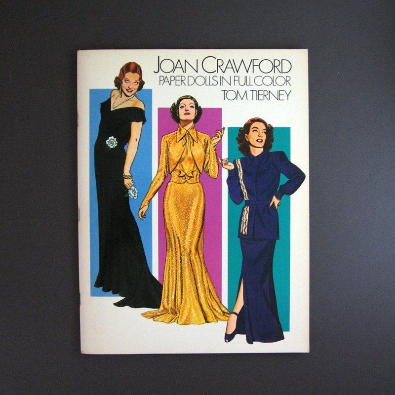 Joan Crawford Paper Dolls - Tom Tierney - Illustrated Fashion Vintage Large Softcover Illustrated Book