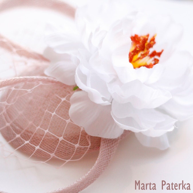 Pastel Pink Sinamay Fascinator Hat with Flower