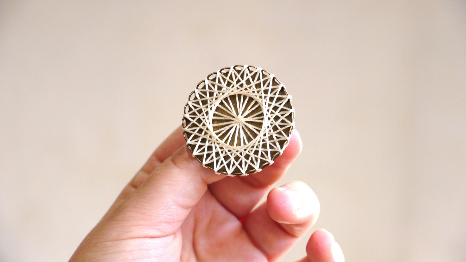 White Geometric Brooch - embroidery thread