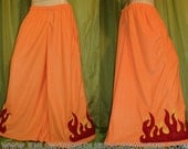 Flames Fleece Phat Rave Pants -  Phatties Phatts Raver Pants - Ready To Ship Now - 50 Inch Cuffs