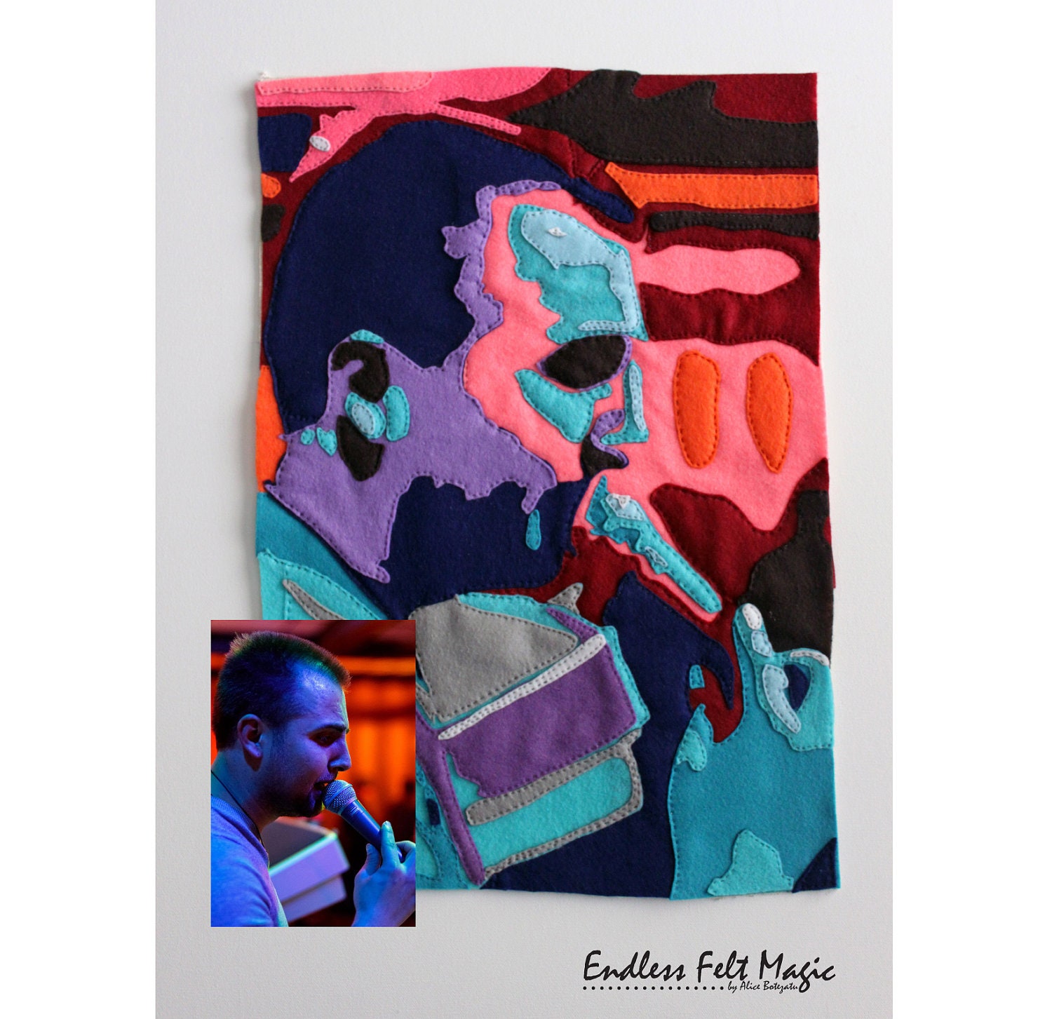 Valentine's Day gift - Custom Felt Collage Portrait - Home decor - felt art - felt singer - personalized artwork