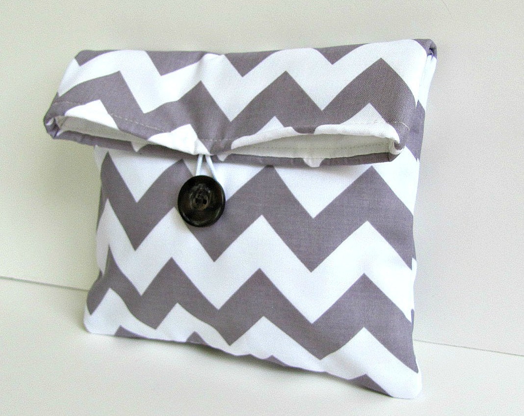 Bridesmaid Clutch Purse / Bridesmaid Gift Cosmetic Makeup Bag Grey Chevron Gift for Her / Wedding Accessories